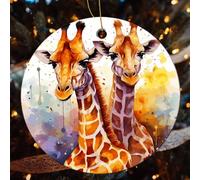 2 Pcs Christmas Ceramic Ornaments for Tree Decorations - Watercolor Giraffes Farmhouse Christmas Decor, Hanging Pendant Round Ornament for Xmas Tree Gifts (2.8 Inch)