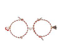 2 Pcs Christmas Charm Magnet Stretch Strand Bracelets Christmas Tree Snowman Santa Couple Pendant Bangle