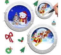 2 Pcs Christmas Cruise Door Decorations Magnetic Xmas Fridge Car Decor Essentials Porthole Reusable Snowman Christmas Cruise Magnets for Cabin Door Stateroom Ship Office Accessories