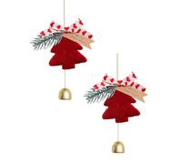 2 Pcs Christmas Decorations Cute Fuzzy Christmas Tree Ornaments Hanging Plush Pendant and Gold Jingle Bell for Xmas Home Party Gifts (Red)