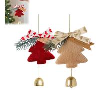 2 Pcs Christmas Decorations Cute Fuzzy Christmas Tree Ornaments Hanging Plush Pendant and Gold Jingle Bell for Xmas Home Party Gifts (Mix-color)
