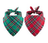 2 PCS Christmas Dog Bandanas with Tassels, Two-Sided Classic Red & Green Plaid Dog Apparel & Accessories, Stylish Triangle Holiday Pet Scarf & Photo Prop for Medium, Large Dogs（Large