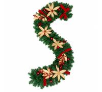 2 Pcs Christmas Gingerbread Poinsettia Garland with String Lights | 6 Ft Poinsettia Wreath, 9.8 Ft LED Light Kit, Red Flowers for Fireplace Stair Front Door Holiday Decor
