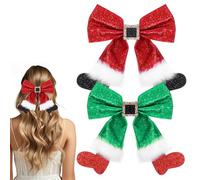 2 Pcs Christmas Hair Clips Glitter Christmas Hair Bows Sparkly Sequin Cute Bow Barrettes Red Bows Hairpins Party Dress Decor Hairs Accessories for Girls Women Party