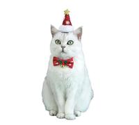 2 PCS Christmas Hat Collar Set,Sparkling Pet Snowflake Xmas Hat Adjustable Bow Snowman Cat Puppy Collar with Bell,Pet Party Decoration Christmas Photo Props for Cat Puppy Small Dog_Red