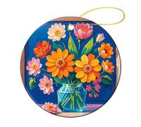 2 Pcs Christmas Ornament - 2.8" Round Ceramic, Double-Sided Print Xmas Tree Decoration, Flower Diamond Painting Ornament for Christmas Tree, Winter Holiday, Home Decor & Gift