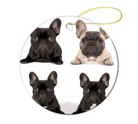 2 Pcs Christmas Ornament - 2.8" Round Ceramic, Double-Sided Print Xmas Tree Decoration, French Bulldog Ornament for Christmas Tree, Winter Holiday, Home Decor & Gift