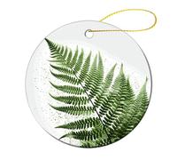 2 Pcs Christmas Ornament - 2.8" Round Ceramic, Double-Sided Print Xmas Tree Decoration, Natural Plant Silhouette Fern Leaf Ornament for Christmas Tree, Winter Holiday, Home Decor & Gift