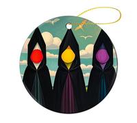 2 Pcs Christmas Ornament - 2.8" Round Ceramic, Double-Sided Print Xmas Tree Decoration, Terrible Witches Ornament for Christmas Tree, Winter Holiday, Home Decor & Gift