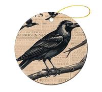 2 Pcs Christmas Ornament - 2.8" Round Ceramic, Double-Sided Print Xmas Tree Decoration, The Mysterious Crow Ornament for Christmas Tree, Winter Holiday, Home Decor & Gift