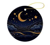 2 Pcs Christmas Ornament - 2.8" Round Ceramic, Double-Sided Print Xmas Tree Decoration, There are Stars and Moon on It Ornament for Christmas Tree, Winter Holiday, Home Decor & Gift