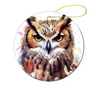 2 Pcs Christmas Ornament - 2.8" Round Ceramic, Double-Sided Print Xmas Tree Decoration, Watercolor Cool Owl Head Ornament for Christmas Tree, Winter Holiday, Home Decor & Gift