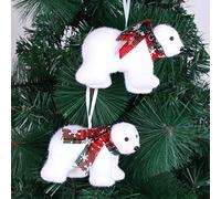 2 Pcs Christmas Polar Bear Ornament,White Cute Bear with Scarf Hanging Decoration,Xmas Tree Furry Animals Figurines