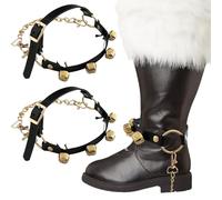 2 PCS Christmas Santa Claus Boots Brass Bells for Halloween Christmas Costume, Antique Brass Bells for Black Santa Claus Boots