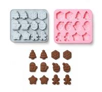 2 Pcs Christmas Silicone Molds, 12-Cavity Snowflakes Gingerbread Men Santa Claus Christmas Trees Mittens Stars Shape Molds for Jelly, Chocolate, Candy, Gummy, Crayon, Resin, Ice Cube