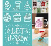 2 Pcs Christmas Silk Screen Stencil, Xmas Gifts Socks Let it Snow Reusable Self-Adhesive Silk Screen Printing Transfer Stencils for Painting on Wood/Fabric/Mugs/Clothing/Home Office Decor 11X8.5inch