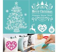 2 Pcs Christmas Silk Screen Stencil,Xmas Trees Elks Happy New Year Reusable Self-Adhesive Silk Screen Printing Transfer Stencils for Painting on Wood/Fabric/Mugs/Clothing/Home Office Decor 11X8.5inch
