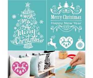 2 Pcs Christmas Silk Screen Stencil,Xmas Trees Elks Happy New Year Reusable Self-Adhesive Silk Screen Printing Transfer Stencils for Painting on Wood/Fabric/Mugs/Clothing/Home Office Decor 11X8.5inch