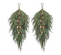 2 Pcs Christmas Swag with Bell,27.5inch Norfolk Pine Teardrop Swag,Christmas Teardrop Wreath for Door Window Mantle Fireplace Wall Indoor Outdoor Home Decor