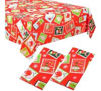 2 Pcs Christmas Tablecloth 137 * 229 cm Rectangle Red Holly Xmas Table Cover, Waterproof Xmas Party Decoration Tablecloth for Winter Holiday Christmas Party Supplies Table Decorations