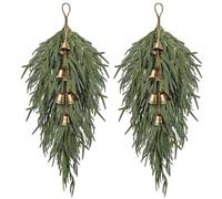 2 PCS Christmas Teardrop Swag with Bell, 27.5inch Norfolk Pine Teardrop Wreath Christmas Swags for Door Window Mantle Fireplace Wall Outdoor Home Decorating (2 PCS)