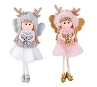 2 PCS Christmas Tree Decoration Hanging Pendant, Mini Angel Girl Plush Doll Pendants Ornaments for New Year Xmas Party Decor