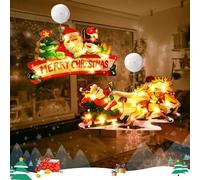 2 Pcs Christmas Window Lights Battery, Hanging Christmas Lights Indoor, Merry Christmas Lights LED Pendants, Xmas Light Up Window Decorations 3D Fairy Festival Warm Home Ornaments (Sled/Merry Xmas)