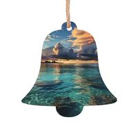 2 PCS Christmas Wooden Ornaments Hanging Beautiful View of The sea Christmas Tree Ornaments Bell Shape Rustic Xmas Wishes Tags Hanging Craft Label for Christmas Decoration Party Supplies