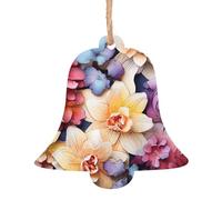 2 PCS Christmas Wooden Ornaments Hanging Colorful Florals Christmas Tree Ornaments Bell Shape Rustic Xmas Wishes Tags Hanging Craft Label for Christmas Decoration Party Supplies