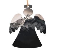 2 PCS Christmas Wooden Ornaments Hanging White Black Mountain Under The Sky Christmas Tree Ornaments Angel Shape Rustic Xmas Wishes Tags Hanging Craft Label for Christmas Decoration Party Supplies