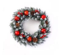 2 Pcs Christmas Wreath Artificial Christmas Wreath for Front Door and Christmas Tree Decorations Garlands with Frosted Branches Ornaments - Gift,Red-50cm