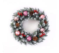2 Pcs Christmas Wreath Artificial Christmas Wreath for Front Door and Christmas Tree Decorations Garlands with Frosted Branches Ornaments - Gift,Pink-30cm
