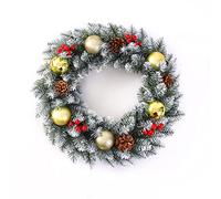 2 Pcs Christmas Wreath Artificial Christmas Wreath for Front Door and Christmas Tree Decorations Garlands with Frosted Branches Ornaments - Gift,Gold-30cm