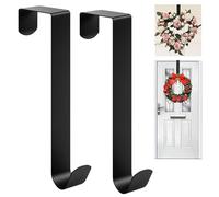 2 Pcs Christmas Wreath Hanger for Front Doors, 11.8" Over Door Wreath Hanger for Front Doors, wWreath Hooks Hangers, Black Metal Over the Door Hooks for Wreaths Home Wedding Christmas Decorations