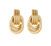 2 Pcs Chunky Earrings, Gold Plated Knot Dangle Earrings, Circular Hoop Drop Earrings, Vintage Metal French Style, Trendy Gold Jewellery Gift for Women Girls