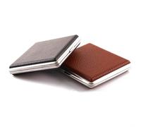2 Pcs Cigarette Case for Roll Ups - Gifts for Men - Cigarettes Holder Leather - Men's Cigarette Cases Holds 20 Pcs Cigarettes - Cigarette Tin Cigarette Box Stainless Steel Metal Frame (Black & Brown)