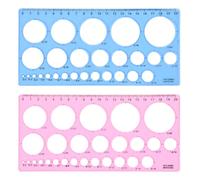 2 Pcs Circle Template for Drawing, Multi-Function Plastic Circle Stencil | Geometric Circle Drawing Tool with Ruler Edge, Scale Ruler for Drafting, Classroom, Sketching, Pink Blue