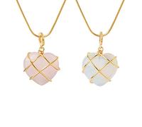 2 Pcs Classic Love Heart Pendant Necklace Cute Necklaces Opal Powder Birth Stone Necklace For Girls Kids Birth Stone Heart For Girls Mother Mom