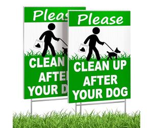 2 pcs Clean Up After Your Dog Signs - DOUBLE SIDED 8" x 12" No Dog Poop Signs for Yard Plastic - Curb Your Dog Sign - Pick Up After Your Dog Sign - No Dog Poop Signs for Yard - Dog Signs No Pooping