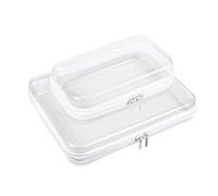 2 Pcs Clear Hard Shell Zipper Case, Portable Clear Zipper Pouches Hard Shell, Waterproof Plastic Transparent Storage Box Set with Double Zips for Cosmetic Stationery Toy Snack Storage