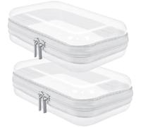 2 PCS Clear Hard Shell Zipper Cases Plastic Pouch Transparent Hard Case Makeup Bag Portable Travel Organizer Bin Pencil Pouches Toy Storage Bag for Storing Snacks Makeup Tools Travel Office Home
