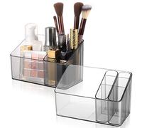2 Pcs Clear Makeup Organiser Storage Box, Makeup Brush Holder, Movable Case Cosmetic Organisers for Lipstick Skincare Beauty Cosmetics Vanity Dressing Table Organiser, Make Up Brush Holder Stand