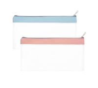 2 Pcs Clear Pencil Case with Zipper for Exam, Slim See Through Pencilpouch for Office School Makeup Travel (Pink, Blue)