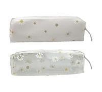 2 Pcs Clear Plastic Daisy Pencil Case Bag Stationery Pouch Makeup Bag Pencil Organizer for School Office