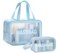 2 PCS Clear Toiletry Bag, Wet Dry Separation Wash Bag, Clear Ttravel Toiletries Bag, Waterproof Large Capacity Shower Bag, PU Makeup Bag with Handles for Women Girls