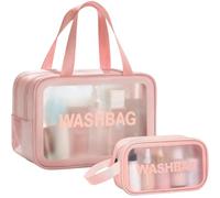 2 PCS Clear Toiletry Bag, Wet Dry Separation Wash Bag, Clear Ttravel Toiletries Bag, Waterproof Large Capacity Shower Bag, PU Makeup Bag with Handles for Women Girls