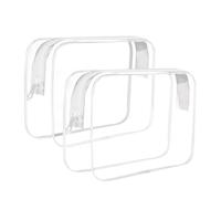 2 Pcs Clear Toiletry Bags for Travel,Medium Waterproof Clear Makeup Bag for Travel,Transparent Wash Bag with White Zip,PVC See Through Cosmetic Bags,Transparent Washbag for Men,Women,Kids