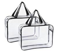 2 Pcs Clear Toiletry Bags, PVC Travel Bag, Transparent Makeup Bag Extra Large Waterproof, Large Clear Cosmetic Bags, Travel Cosmetic Organiser for Women and Girls
