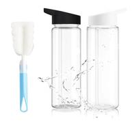 2 Pcs Clear Water Bottle With Straw and Flip-Top Lid, Plastic Water Bottle 750ml, Includes Blue Cup Brush, Leakproof Design for Gym Sports Gift for Students and Friends