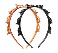 2 PCS Clip Headband, Bangs Hairstyle Headband with Clips, Professional Weave Bangs Clip, Double Layer Toothed Hairband Braid Tool for Women Girls Hair Styling Accessories (Black & Brown)